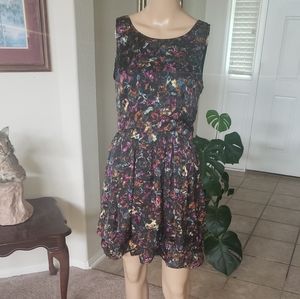 Jack m sleeveless graffiti splatter two tier ruffle mini